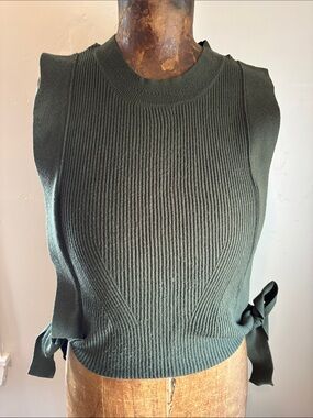 Sleeveless Side-Tie Ribbed Knit Top - Dark Green